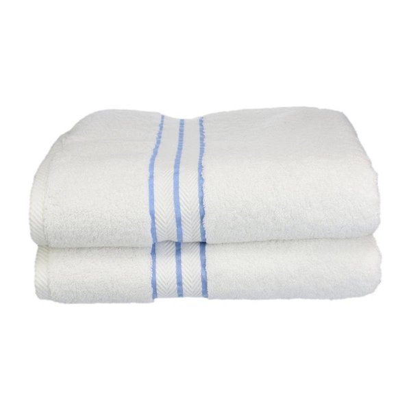 Superior Superior 900GSM-H BTOWEL LB 900 Gsm Egyptian Cotton Bath Towel Set - White With Light Blue Border; 2 Pieces 900GSM(H) BTOWEL LB
